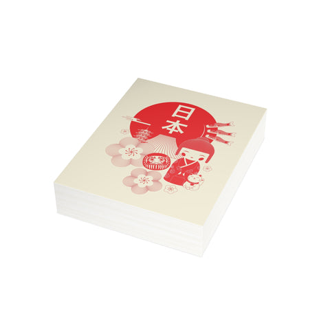 Kokeshi Doll & Sakura Design - Abstract / Japan Greeting Card - Illustrated, beautiful, any occasion