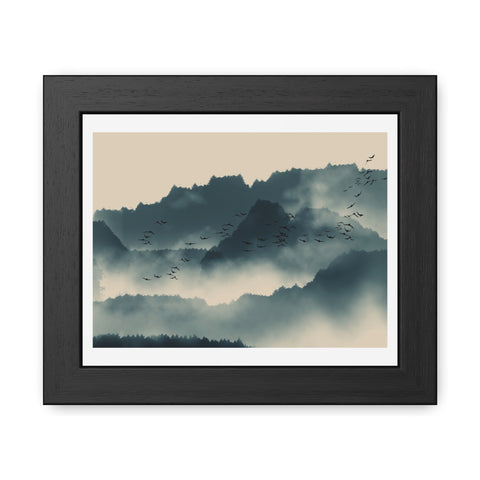Foggy Morning 2 - Serene Mountain Landscape Framed Poster - Nature Wall Art for Tranquil Spaces
