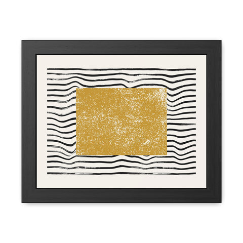 Ink Stamp 7 - Modern Abstract Framed Poster - Gold & Black Wavy Design for Home Decor