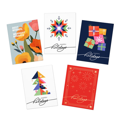 Happy Holidays 5-Pack Variety Greeting Cards Set