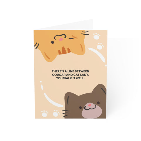 "There's a Line Between Cougar and Cat Lady" Greeting Card — Humorous Greeting Card - Illustrated, Funny, Snarky, Modern