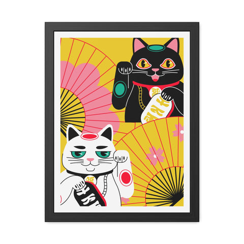 Japanese Garden 4 - Colorful Cat Framed Posters - Lucky Charm Wall Art for Cat Lovers