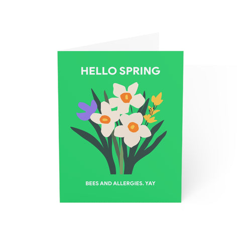 Hello Spring Greeting Card — Floral / Humorous Spring Card - Illustrated, Floral, Funny, any occasion