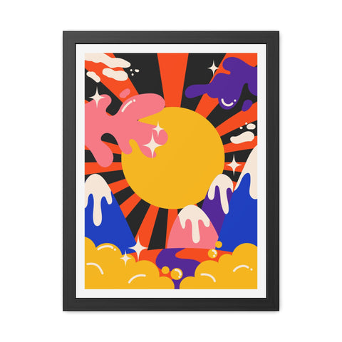 Grimland 3 - Vibrant Framed Poster - Retro Sunburst Art for Modern Decor