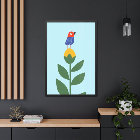 Childrana 2 - Colorful Bird & Flower Framed Poster – Cheerful Wall Art for Nature Lovers