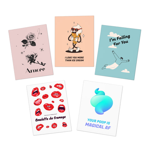 Love, I love you, valentine (Greeting card Set no 2) - 5-Pack Variety Greeting Cards Set