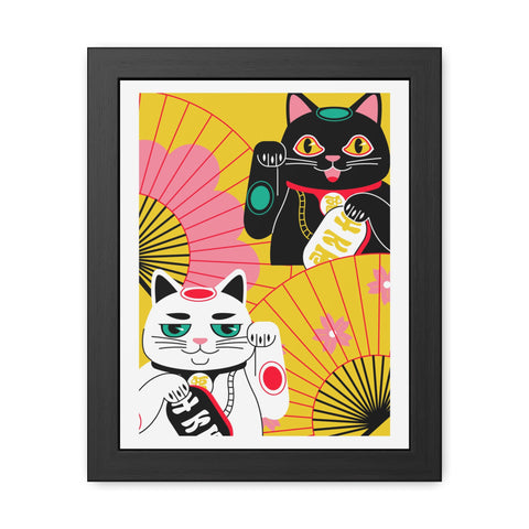 Japanese Garden 4 - Colorful Cat Framed Posters - Lucky Charm Wall Art for Cat Lovers