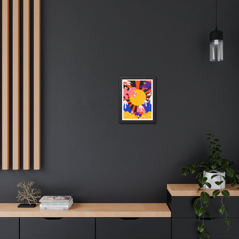 Grimland 3 - Vibrant Framed Poster - Retro Sunburst Art for Modern Decor