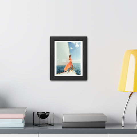 On the boat 2 - Elegant Framed Poster - Sailing Woman in Coral Dress - Nautical Wall Art