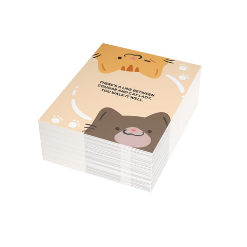 "There's a Line Between Cougar and Cat Lady" Greeting Card — Humorous Greeting Card - Illustrated, Funny, Snarky, Modern