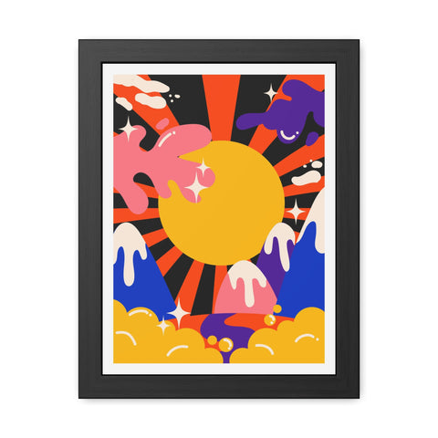 Grimland 3 - Vibrant Framed Poster - Retro Sunburst Art for Modern Decor