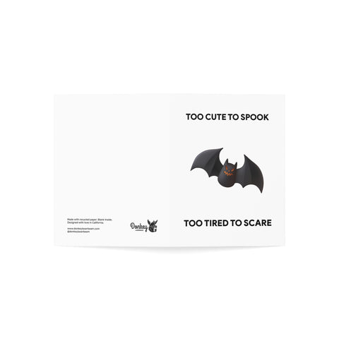 "Too Cute to Spook, Too Tired to Scare" Bat Greeting Card — Halloween / Holiday Greeting Card - Illustrated, Modern