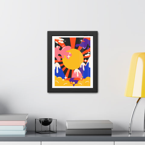Grimland 3 - Vibrant Framed Poster - Retro Sunburst Art for Modern Decor