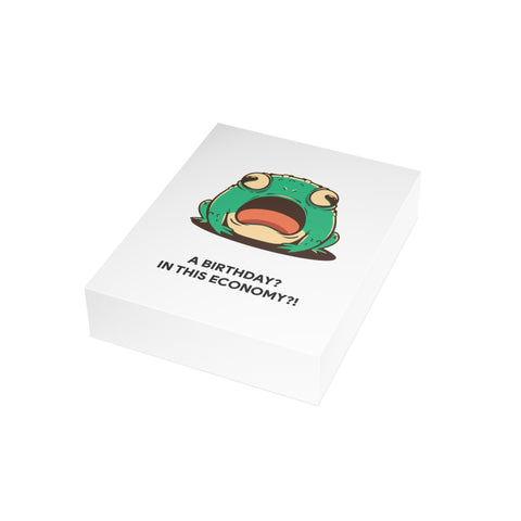 “A Birthday? In This Economy?!” Shocked Frog Greeting Card — Birthday Greeting Card - Illustrated, Funny, Snarky, Modern