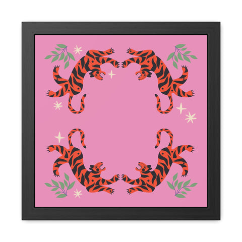Circus Act 1 - Playful Tiger Framed Poster - Vibrant Pink Decor for Animal Lovers