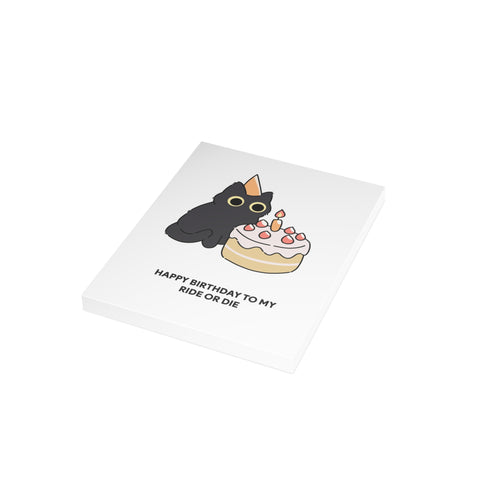 "Happy Birthday to My Ride or Die" Black Cat Birthday Card – Birthday Greeting Card - Illustrated, Funny, Snarky, Modern