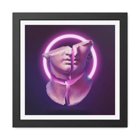 Broken - Modern Art Framed Poster - Dual Face Sculpture with Neon Glow