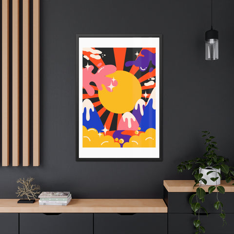 Grimland 3 - Vibrant Framed Poster - Retro Sunburst Art for Modern Decor