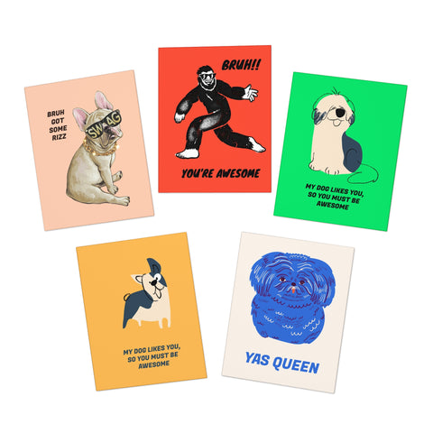 Friendship, You're Awesome, I like you card set - 5-Pack Variety Greeting Cards Set