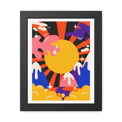 Grimland 3 - Vibrant Framed Poster - Retro Sunburst Art for Modern Decor