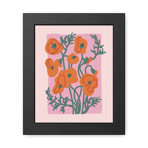 Flowers 2 - Botanical Framed Poster - Vibrant Orange Poppies Art for Home Decor