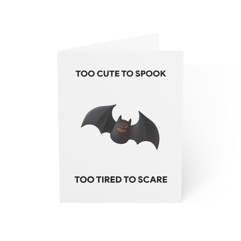 "Too Cute to Spook, Too Tired to Scare" Bat Greeting Card — Halloween / Holiday Greeting Card - Illustrated, Modern