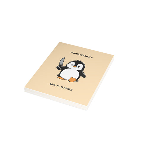 “I Have Stability, Ability to Stab” Penguin Greeting Card – Humorous Greeting Card - Illustrated, Funny, Snarky, Modern
