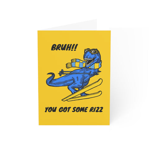 Bruh! You Got Some Rizz (Dinosaur skiing) - Greeting Card