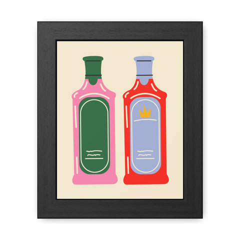 Two Bottles - Colorful Bottle Framed Poster - Retro Wall Art for Home Decor