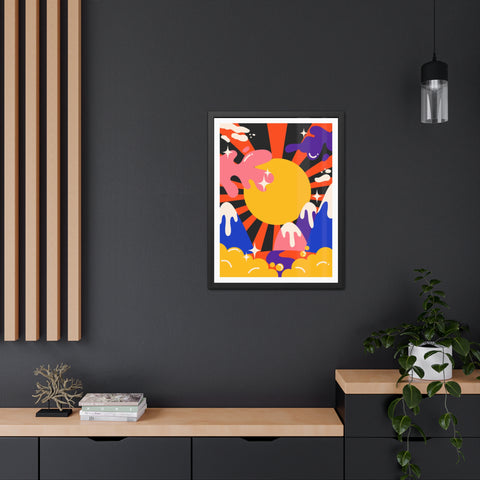 Grimland 3 - Vibrant Framed Poster - Retro Sunburst Art for Modern Decor