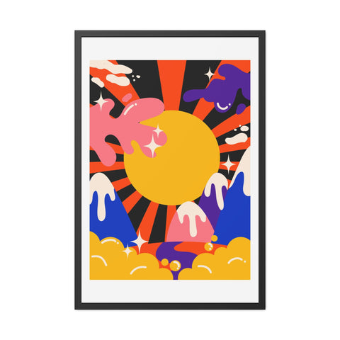 Grimland 3 - Vibrant Framed Poster - Retro Sunburst Art for Modern Decor