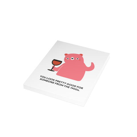 "You Look Pretty Good for Someone From the 1900s" Pink Bear Greeting Card — Friendship / Best Friend Greeting Card - Illustrated, Funny, Snarky, Modern