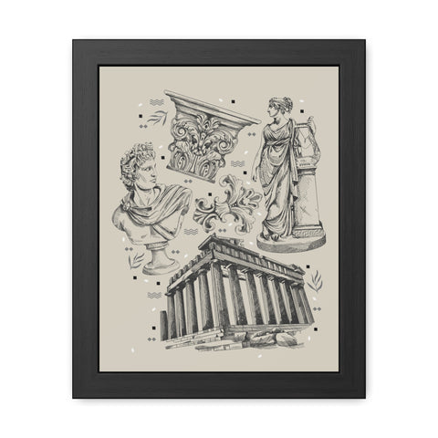 Greeked Out 4 - Classic Greek Framed Poster - Vintage Art Decor for Home and Office