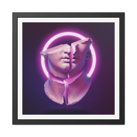 Broken - Modern Art Framed Poster - Dual Face Sculpture with Neon Glow