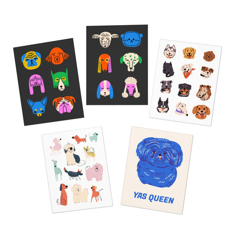 Dogs! Any occasion greeting cards - 5-Pack Variety Greeting Cards Set