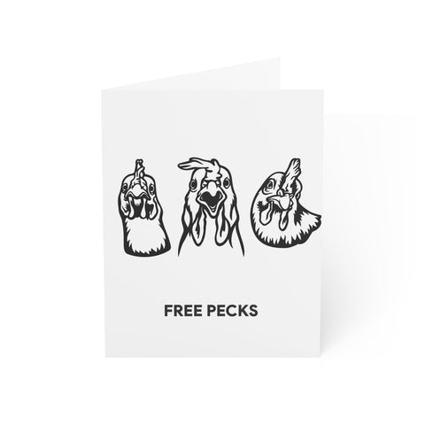 “Free Pecks”Chick en Greeting Card — Humorous Greeting Card - Illustrated, Funny, Snarky, Modern