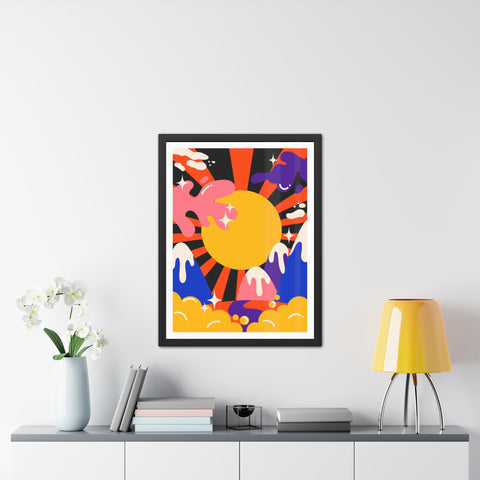 Grimland 3 - Vibrant Framed Poster - Retro Sunburst Art for Modern Decor
