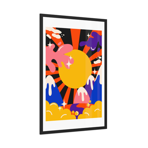 Grimland 3 - Vibrant Framed Poster - Retro Sunburst Art for Modern Decor
