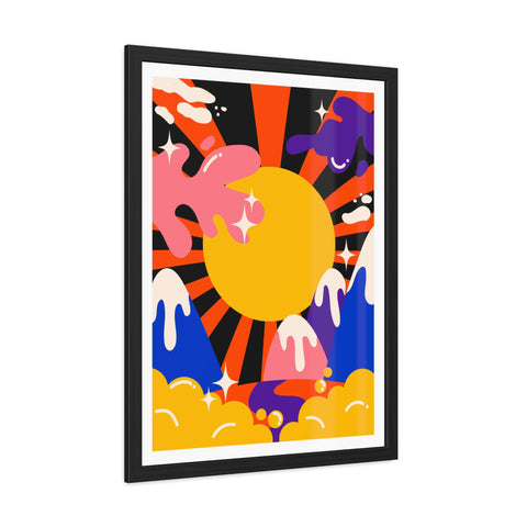 Grimland 3 - Vibrant Framed Poster - Retro Sunburst Art for Modern Decor