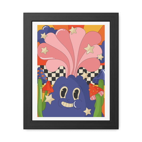 Fantasland 1 - Whimsical Framed Poster - Colorful Character with Stars and Mushrooms
