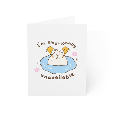 Cute “I’m Emotionally Unavailable” Greeting Card — Humorous Greeting Card - Illustrated, Funny, Snarky, Modern