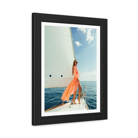 On the boat 2 - Elegant Framed Poster - Sailing Woman in Coral Dress - Nautical Wall Art