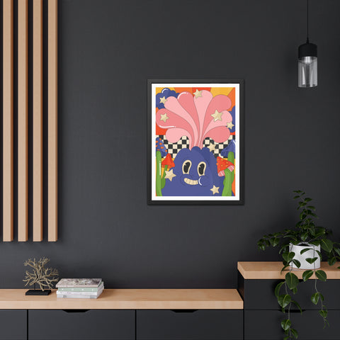 Fantasland 1 - Whimsical Framed Poster - Colorful Character with Stars and Mushrooms