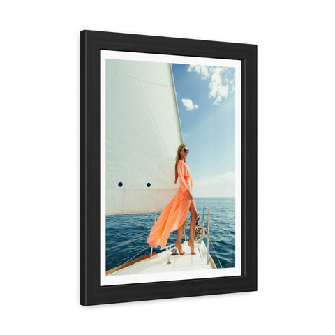 On the boat 2 - Elegant Framed Poster - Sailing Woman in Coral Dress - Nautical Wall Art