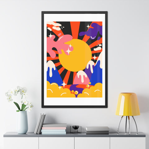 Grimland 3 - Vibrant Framed Poster - Retro Sunburst Art for Modern Decor