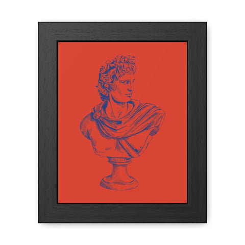Greeked Out 3 - Vintage-Inspired Framed Poster of Classical Bust on Vibrant Background
