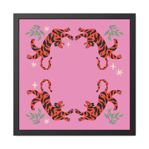 Circus Act 1 - Playful Tiger Framed Poster - Vibrant Pink Decor for Animal Lovers