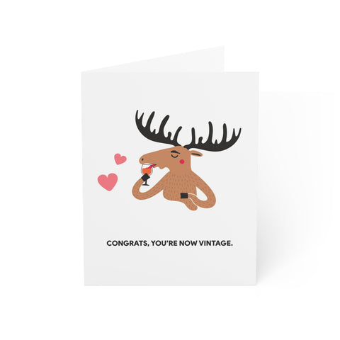 "Congrats, You’re Now Vintage" Moose Greeting Card — Birthday Greeting Card - Illustrated, Funny, Snarky, Modern
