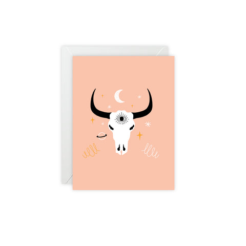 Mystic Bull Skull Greeting Card — Greeting Card - Illustrated, Beautiful, any occasion