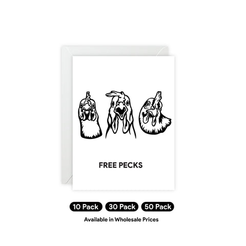 “Free Pecks”Chick en Greeting Card — Humorous Greeting Card - Illustrated, Funny, Snarky, Modern